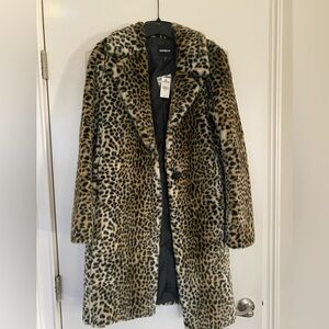 Express Leopard Print Faux Fur Coat